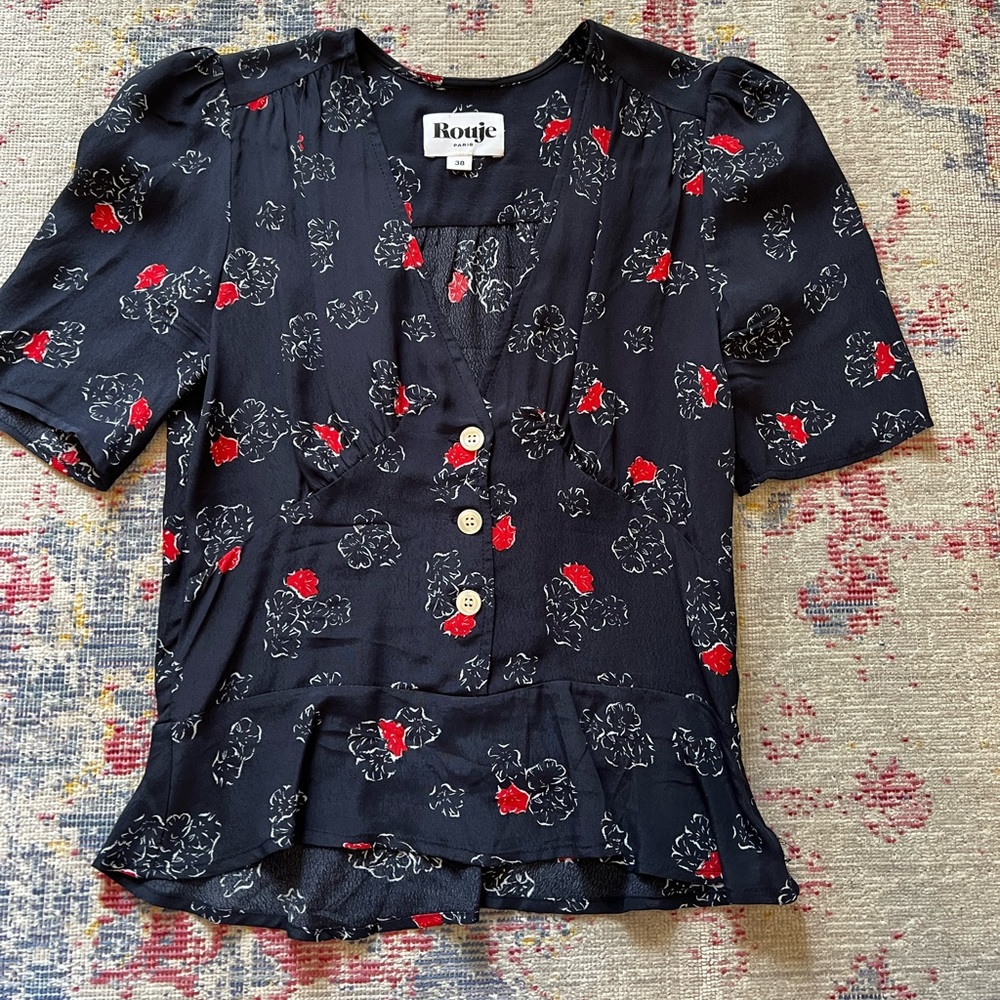 Rouje Paris Momo Puff Sleeve Top Size Small